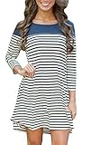 Kissky Women's Long Sleeve Color Block Striped T-Shirt Dress