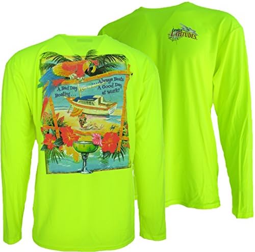Long Sleeve Mens Fishing Shirt Cooling Performance UPF 30 Safety Yellow Hawaiian (2XL)
