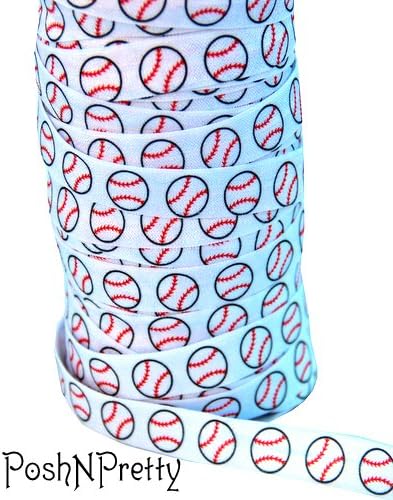 5 YARDS 5/8 inches Stretch Designer Print Fold Over Elastics FOE - Sports Baseball