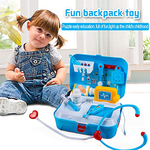 Kids Doctor Medical Playset | 17Piece Toddler Role Play Pretend Play Set with Backpack Box, Stethoscope, Heartbeat Toy | Durable Educational Doctor Toys for Boys Girls (Blue)