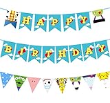 Toy Inspired Story Birthday Party Banner, Toys Story Party Happy Birthday Banners and Triangle Banners Perfect for Boy Or Girls Toys Story Party Decorations Supplies