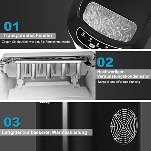 COSTWAY Eiswürfelmaschine 12KG/24H, Ice Maker 9 Eiswürfel in 6-13min, Eismaschine 2,2L Wassertank, Eiswürfelbereiter 2… – Bild 4