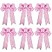Beurio Pink Glitter Christmas Ribbon Bows Gifts Wreaths Wedding Party Decorations Hanging Ornaments, 6 pcs
