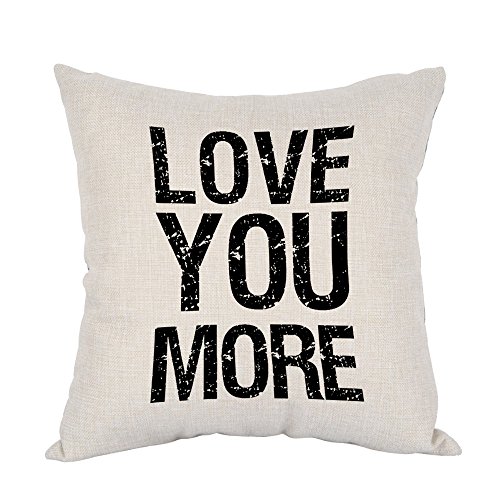 Moslion Love You More Pillow,Home Decor Throw Pillow Cover Cotton Linen Cushion for Couch/Sofa/Bedroom/Livingroom/Kitchen/Car 18 x 18 inch Square Pillow case