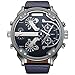 Dual Time Zone Japan Quartz Movement Dark Blue Dial Mens Wrist Watch Leather Band Relogios Masculino