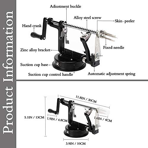 Apple Peelers, 3 In 1 Stainless Steel Apple Peelers Corer Slicer with Suction Base Spiral