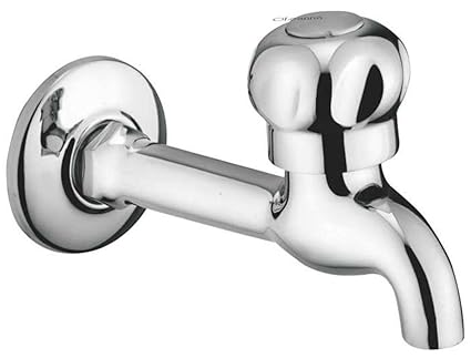 Oleanna Moon Brass Quarter Turn Fittings Long Body Bib Cock Bathroom Taps (Chrome Finish)