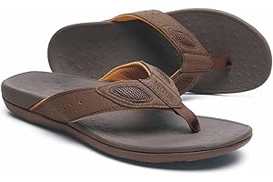 MEGNYA Mens Orthopedic Flip Flops for Plantar Fasciitis, Athletic Toe-Post Sandals with Arch Support, Comfort Walking Thong Slippers for Sport Exercise Activities