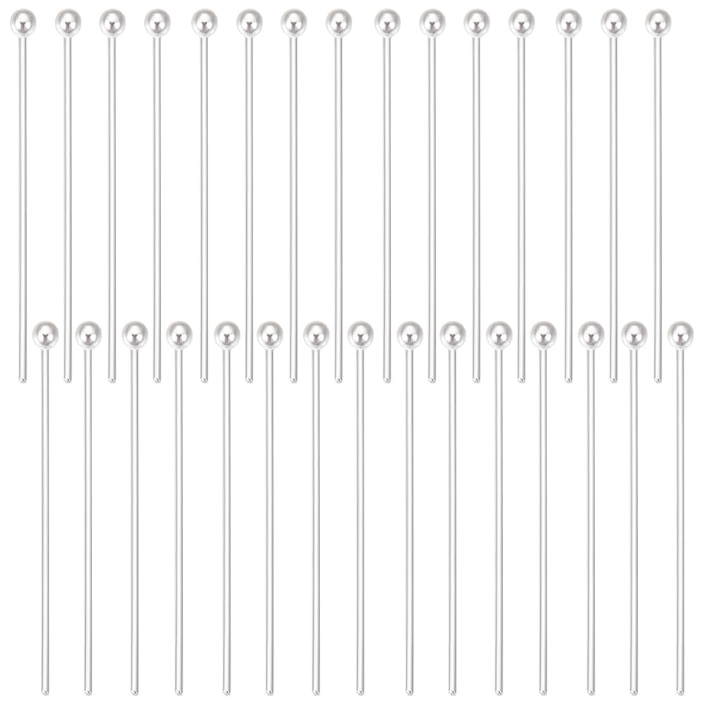 Beebeecraft 1 Box 30Pcs Ball Head Pins 30mm 925 Sterling Silver Jewellery Pins Bendable Headpin for Bracelet Necklace Jewelry Making DIY Craft, Head: 2mm