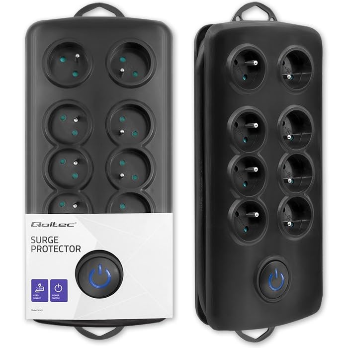 Qoltec Listwa zasilajÄ…ca Listwa antyprzepiÄ™ciowa Quick Switch | 8 gniazd | Czarna| 2.5 m