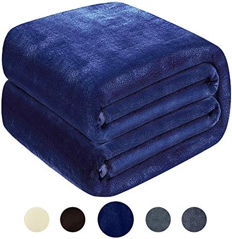 Asmork Flannel Luxury King Size Blanket All Season Ultra Soft Lightweight Thermal Blankets Warm Fuzzy Plush Throw Blanket for Bed Couch Sofa (Dark Blue, King (90"x108"))