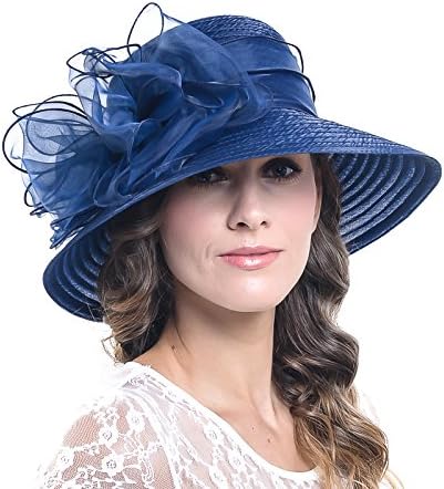 Wimdream Wimdrem Women Kentucky Church Wedding Derby Hat Tea Party Floral Dress Hat S051-ZM (Navy)