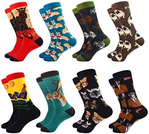 WEILAI Mens Novelty Funny Cool Colorful Comfort Cotton Casual Dress Crew Socks Pack