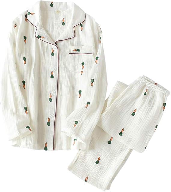 Amazon Yofuny 女性パジャマ 綿100 二重 ガーゼ ペア 長袖 上下セット 吸汗 通気 肌に優しい 衿付き ポケット付 部屋着 パジャマ ルームウェアセット 通販