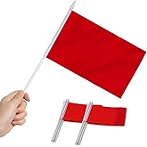 Anley Red Mini Flag 12 Pack - Hand Held Small Miniature Solid Red Blank Flags on Stick - Fade Resistant & Vivid Colors - 5x8 Inch with Solid Pole & Spear Top