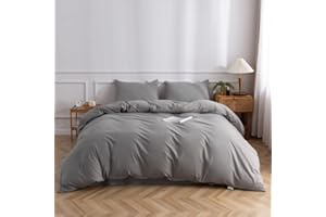 TAZMKEZM Grey Duvet Cover 100% Washed Cotton Duvet Cover King Size (104x90 Inch),1 Pieces Luxury Soft Bedding with Zipper Closure.Solid Color Pattern Duvet Cover