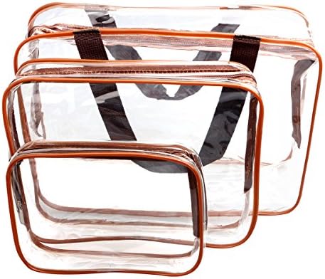 WIFUME 3 Set Clear Packing Cubes - PVC Waterproof Multi-function Hand Pouch Tote Bag - Makeup Bag with Zipper - Travel Buggy Bag for Toiletries Cosmetic and Bathroom Accessories (Coffee)