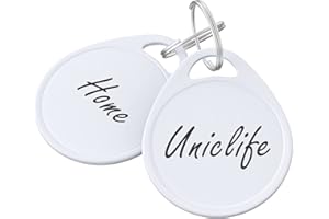 Uniclife 1.5 Inch Tough Plastic Key Tags Sturdy Round White Item Identifiers with Blank Paper Label Stickers and Split Rings, 50 Pack