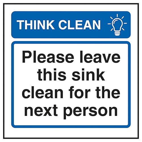 V Safety Think Clean Please Leave This Sink Clean For The Next Person 100 x 100 mm - 3mm Brushed Aluminium Composite Safety Sign