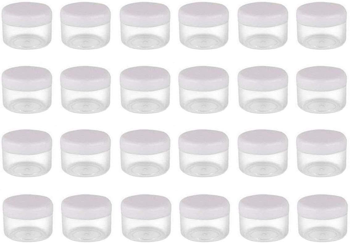 24PCS 10g / 10ml Empty Clear Plastic Cosmetic Containers Pot Jars Cases Travel Bottles with White Screw Cap for Cosmetic Makeup Eye Shadow Nails Lip Balm Glitter Nail Art Powder Trinkets Jewellery