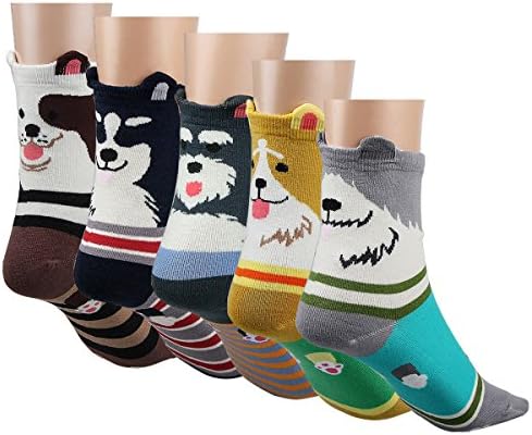 Posher TM FL6 Womens 5 Pairs Cartoon Cute Dog Socks Lovely Animal Cotton Socks For Women