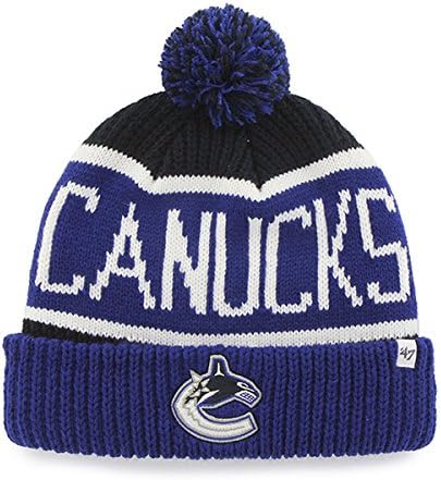 Vancouver Canucks Blue Cuff "Calgary" Beanie Hat with POM POM - NHL Cuffed Winter Knit Toque Cap