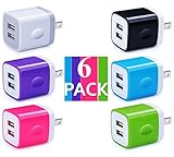 Certified 2.1A Dual 2-Port Easy Grip USB Power Adapter Wall Block Cube Charger (HOLIDAY SPECIAL) for iPhone X 8 iPhone 7 6/6S Plus, 5S, iPad Pro, Galaxy S7, S6 Edge Plus, S5, Nexus, HTC & More(6-Pack)