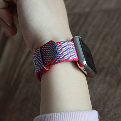 HILIMNY Hailan Newest Woven Nylon for Apple Watch Band,Wrist Strap Replacement Band with Classic Buckle for Apple iwatch Series 1/2/3 42mm,Berry Check - Thumbnail 4