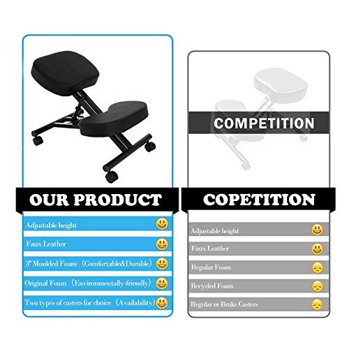 Benlet Ergonomic Kneeling Chair for Perfect Posture, Healthy Adjustable Stool For Home and Office, Comfortable Thick Memory Foam Cushions
