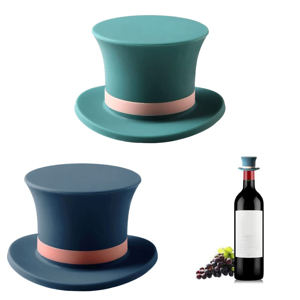 2 Pcs Wine Stoppers Funny Top Hat Bottle Stopper Reusable Silicone Stopper Cap Premium Beverage Bottle Stoppers Suitable for Red Wine, Wine, Sparkling Wine, Glass Bottles, Etc