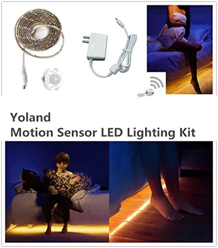 Under Bed Lights by Yoland 5Ft/1.5M Flexible LED Strip Motion Activated Sensor Bedside Night Light with Automatic Shut Off Timer for Cabinets,Stairs,Bedrooms,Hallway,Kitchen, Warmwhite