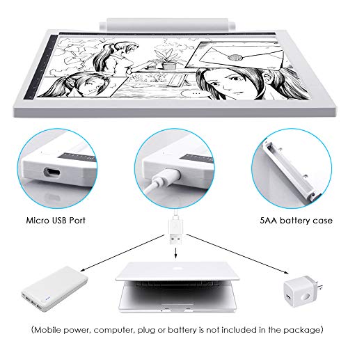 UZOPI Ultra-Thin Potable Tracing Light Box for Drawing, Battery or USB Powered, Dimmable Led Light Pad for Artists Drawing, Sketching, Animation, Diamond Painting, X-ray Viewing