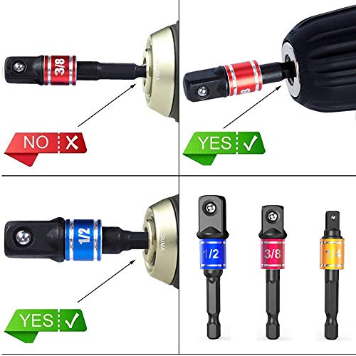 Right Angle Drill+3pc Impact Grade Socket Adapter/Extension Set,105 Degree Multifunction Right Steel Angle Driver Angle Extension Power Screwdriver 1/4inch Hex Bit Socket Holder Power Drill Tool - Thumbnail 6