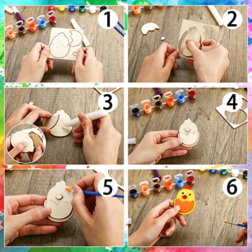 LOVESTOWN Paint Your Own Wooden Magnet, 16 PCS Wooden Magnet Creativity Kit Wooden Magnet Painting Craft Kids Magnet Art Kit for Birthday Party Favors Games Classroom Prize