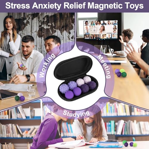 8 Pieces Magnetic Toys, Silicone Magnetic Balls, Ball Anti-Stress Sensory Toys, Silicone Sensory Toy, Anti-Stress and Anxiety Toy for Adults and Children (Green) (Purple)