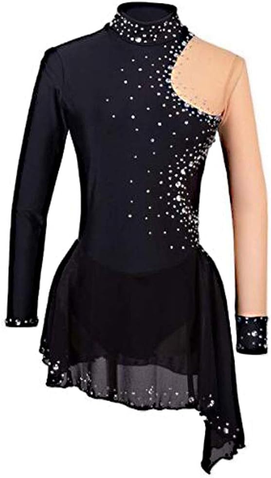 Kmgjc Black Figure Skating Dress Women's Girls' Long