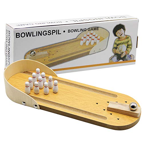 image for MorTime Mini Bowling Game, Mini Wooden Desktop Bowling Game Mini Table
