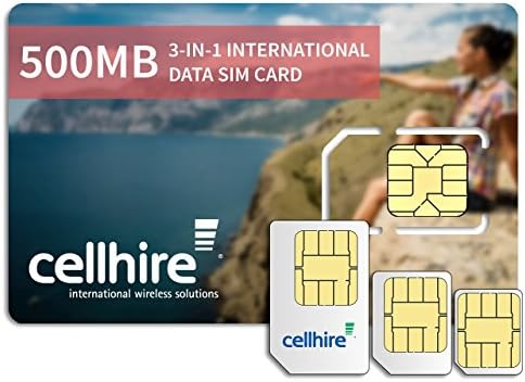 Cellhire Prepaid International Data SIM Card - International 500MB Bundle - 66 countries - 3-in-1 SIM