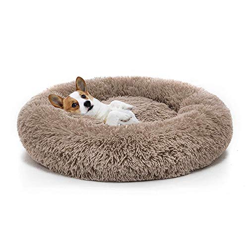 Pet Bed Donut Nest Warm Soft Plush Dog Cat Cushion with Cozy Sponge Non-Slip Bottom for Small Medium Pets Sleeping Indoor Machine Washable,coffee,70cm