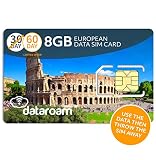 dataroam Prepaid 4G Europe Data SIM Card - Europe 8GB Bundle - 36 Countries - 3-in-1 SIM - Cellhire