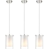 AKEZON 3-Light Pendant Light, Indoor Glass Hanging Light Fixture, Adjustable Height, Brushed Nickel Finish for Kitchen Dining