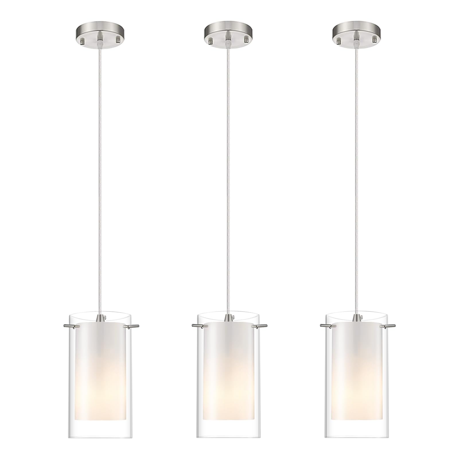 Photo 1 of AKEZON 3-Light Pendant Light, Indoor Glass Hanging Light Fixture, Adjustable Height, Brushed Nickel Finish for Kitchen Dining Room