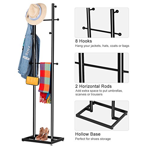 LANGRIA Standing Entryway Coat Rack, Black And White (8 Hooks) on