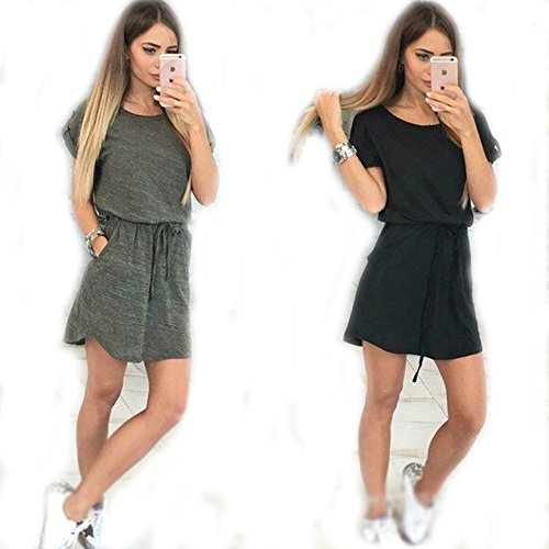 Annie baby Pure color short sleeved drawstring elastic waist dress Short Romper Jumpsuit Loose Rompers Jumpsuits Robes