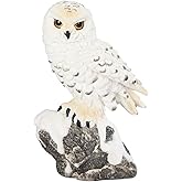 ICE Armor 5" H Snowy Owl Standing on Rock Statue Wild Animal Decoration Figurine Office Desk/Home/Living Room/Table Decor, Perfect House Warming Gifts for New Home
