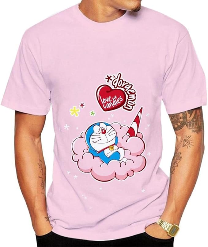 Cartoon Doraemon TShirt Mens 3D Print Short Sleeve Unisex Crew Neck