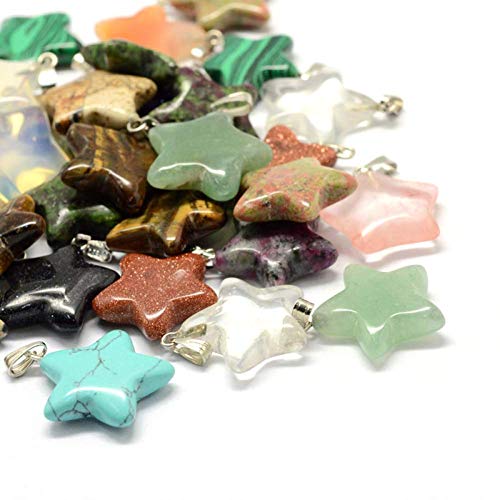 Fashewelry 50PCS Mixed Stone Star Gemstone Pendant Healing Pointed Chakra Crystal Quartz Pendants Charms for Necklace Jewelry Making