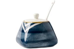 CHOOLD Vintage Hand-Painted Ceramic Spice Jar with Lid Spoon Seasoning Box Condiment Pots Spice Racks for Kitchen Restaurant Housewarming Gift