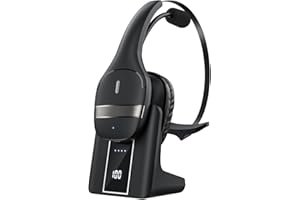 GIXXTED Bluetooth Headset, Wireless Headset with Mic, V5.3 PC Headset for Computer with Microphone for Work, 130H Playtime with LED Power Display Charging Base, Noise Canceling Microphone, Mute Button (Black)