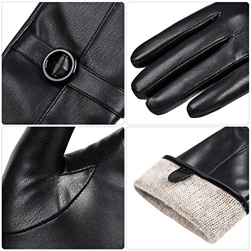 Womens Winter Leather Gloves Touchscreen Texting Warm Driving Lambskin